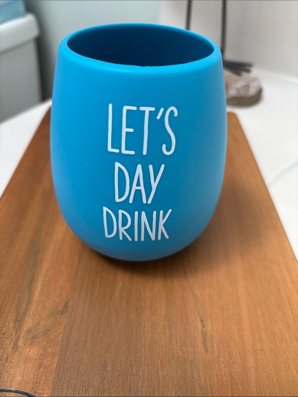 Silicone Stemless Wine Cup - Blue "LET'S DAY DRINK"